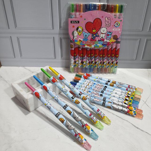 crayon putar panjang 12warna/krayon putar/rolling crayon/twist crayon/oil pastel-BTS