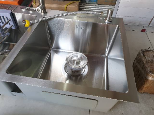 KITCHEN SINK / Bak cuci piring 2 lubang tebal stainless 304 tebal 3mm 82cm PAKET KOMPLIT PROMO