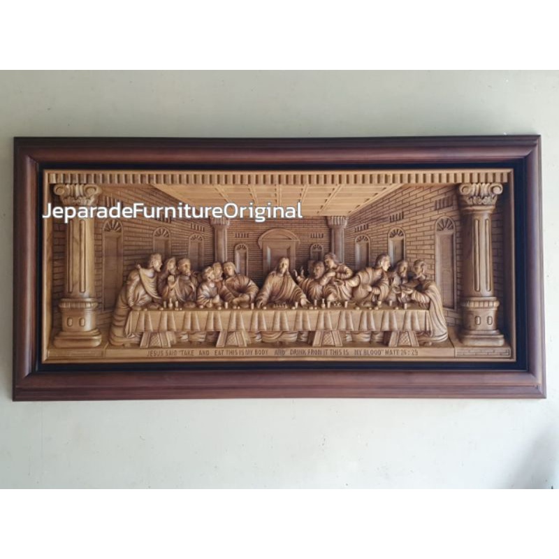 Relief perjamuan kudus kayu jati ukuran 150x80cm .