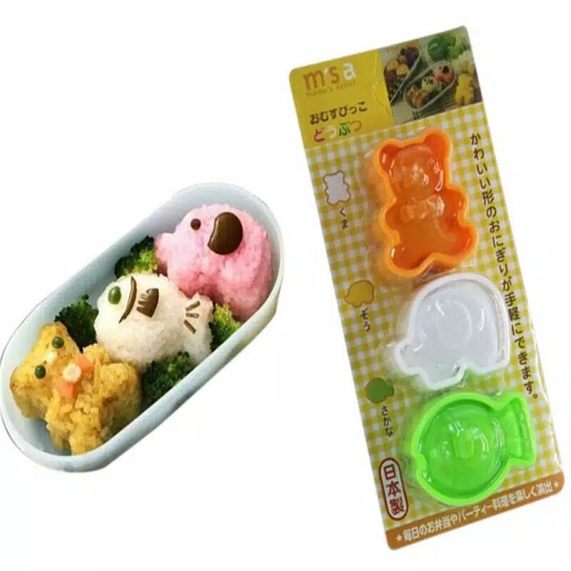 Set Isi 3 Cetakan Nasi Bento Cetakan Gajah Ikan Beruang ice Mold Animal Cetakan Bekal Bento