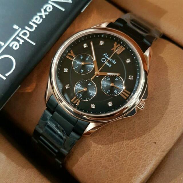 JAM TANGAN WANITA ALEXANDRE CHRISTIE AC 2719 AC2719 BLACK ROSEGOLD