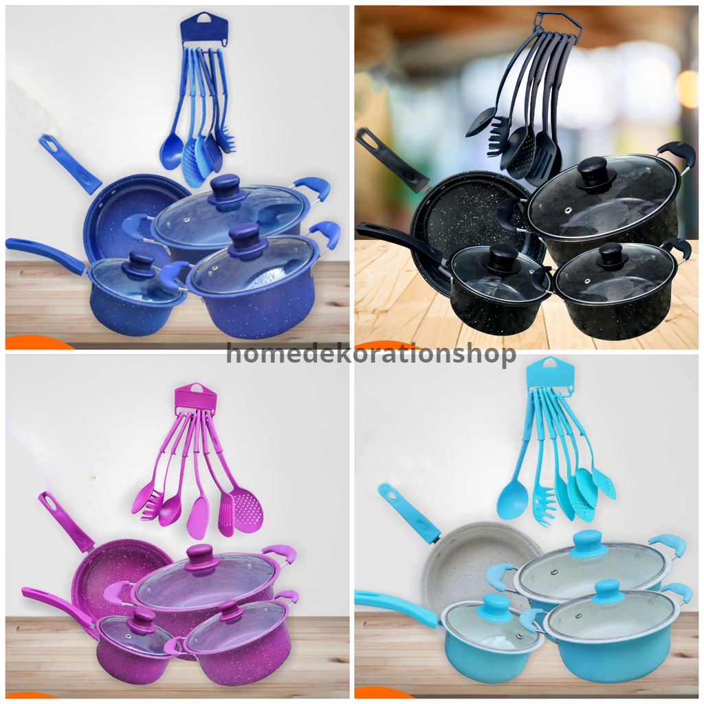 NEW PANCI SET SERBAGUNA TEFLON MARBLE 13 PCS PANCI COOKWARE 13 SET TUTUP KACA HOMEDEKORATIONSHOP