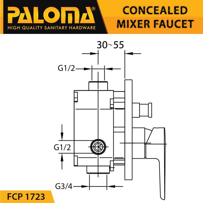 PALOMA FCP 1723 Keran Mixer 4 Lubang Tanam Dinding Tembok Kran Air