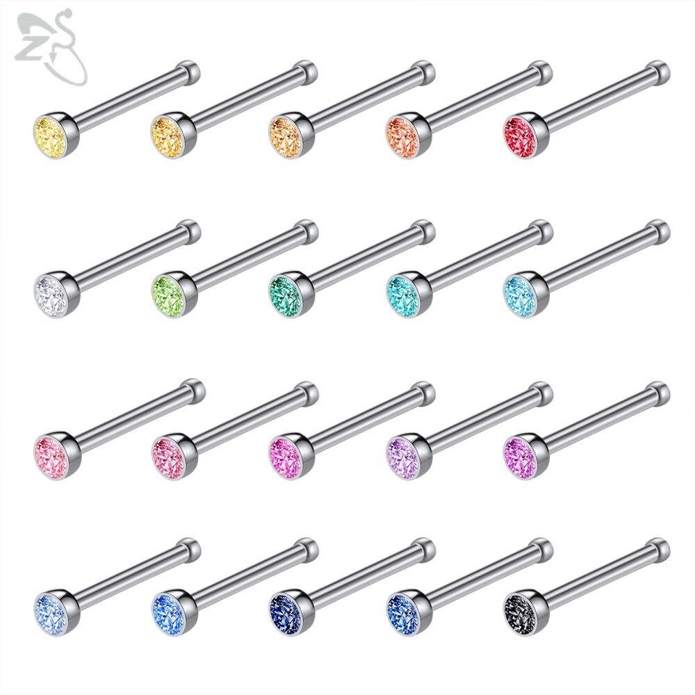 20pcs / Lot Cincin Tindik Hidung Bahan Stainless Steel Kristal Warna-Warni 20g