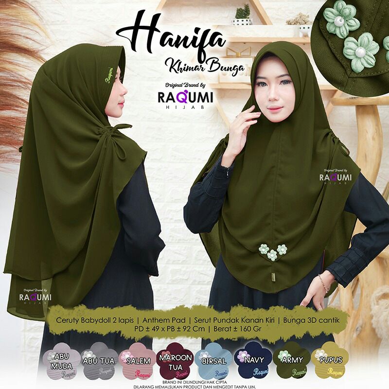 Hijab Khimar Instant Terbaru Hanifa Bunga Original Raqumi