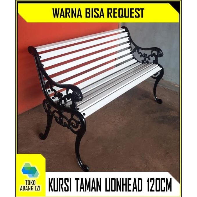 KURSI TAMAN / KURSI TERAS LIONHEAD BESI COR-KAYU HITAM PUTIH 120CM SDFG96456E
