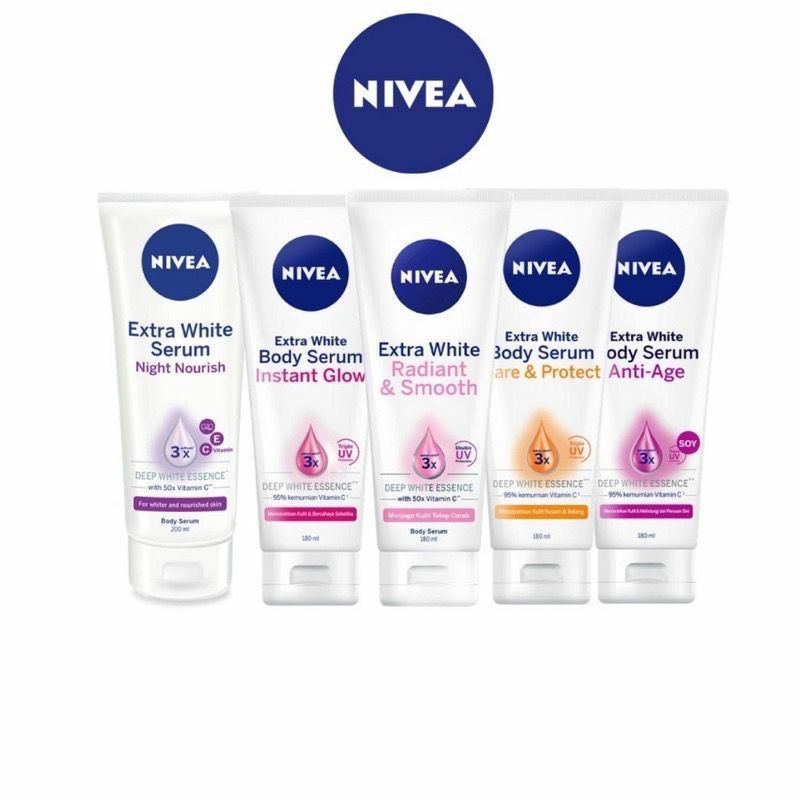 Nivea Body Serum Instant Glow | Night Nourish | Extra White Radiant &amp; Smooth | Anti age 180ml