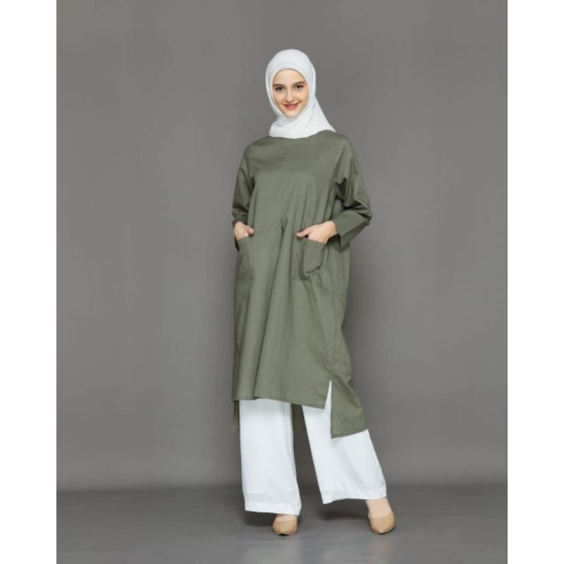 Tunik linen kantong ghia/fashion muslim