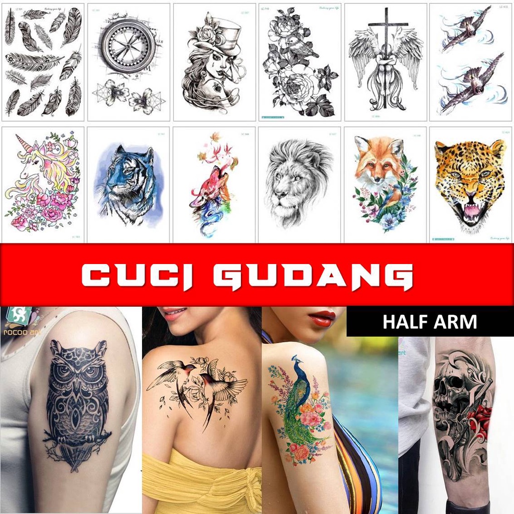 Promo Cuci Gudang Half Arm Temporary Tattoo Tato Sementara Medium Size Shopee Indonesia