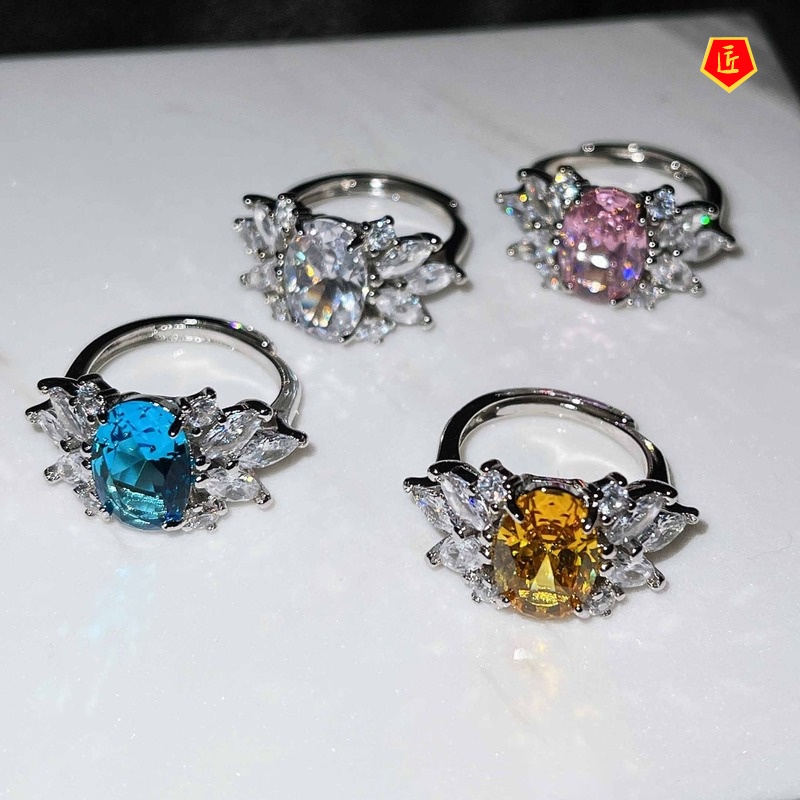 [Ready Stock]Inlaid Natural Topaz Yellow Diamond Ring