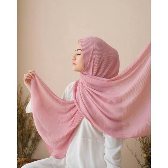 CRIMELDA PASHMINA PLISKET FULL 175x75 DIAMOND CREP HIJAB FASHION MUSLIM-PEACH P.PLISKT