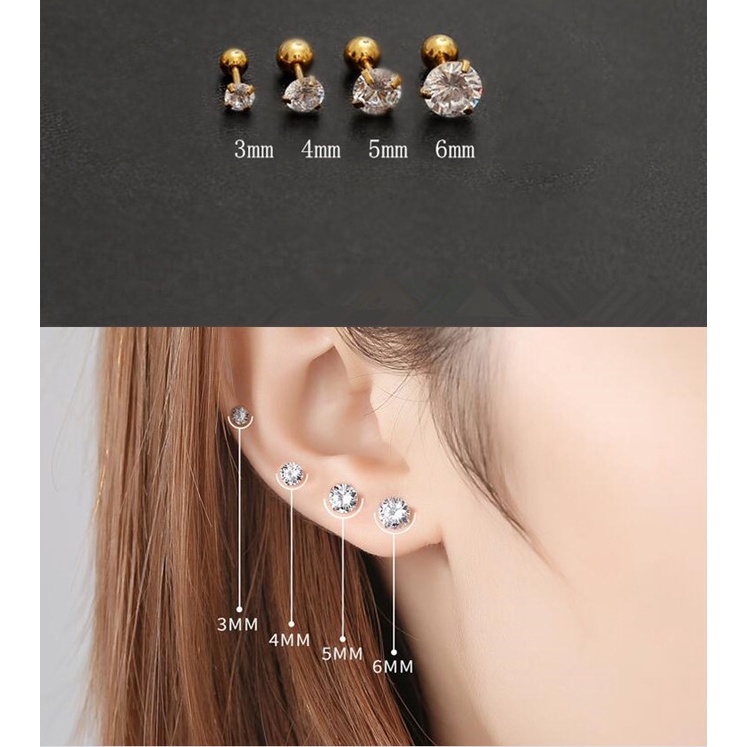 3 Cakar Kartilago Tujuan Ganda Anting-anting Stainless Steel Tragus Anting Fashion 1 Stud -PD
