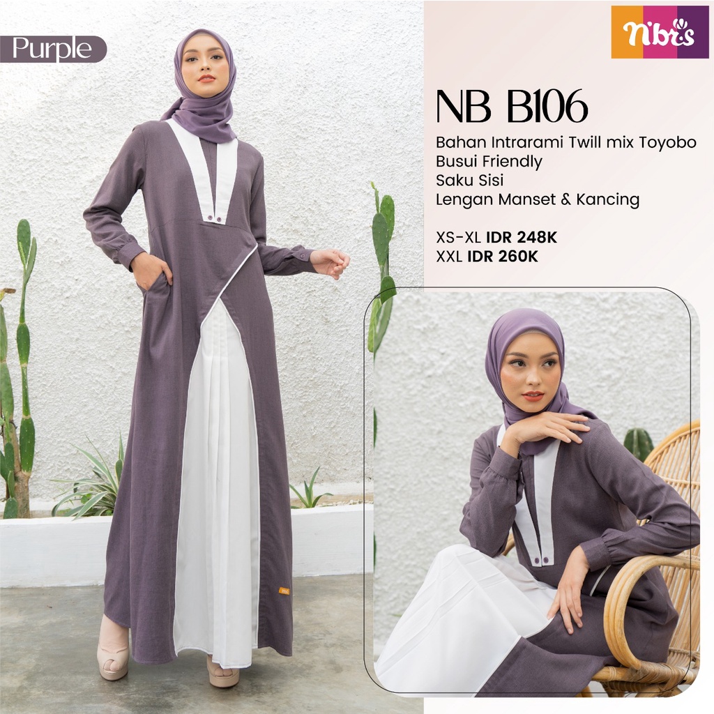 Nibras Gamis NB B106 Bahan Intrarami Twill mix Toyobo Dress Fashion muslimah Simpel Kekinian by Nibras bisa COD