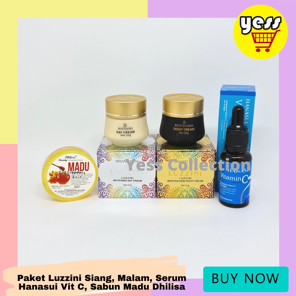 LUZ-ZINI Siang Dan Malam + Sabun Madu Dhilisa, Serum Hanasui Vit c | Cream Luzzzini