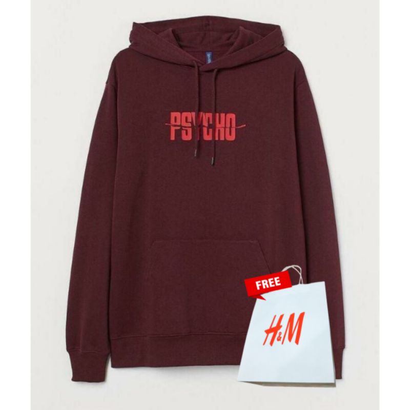 Sweater Hoodie H&M Psycho Merah Maroon Hnm Jaket Pria Wanita Cowok Cewek Maron Free Paper Bag