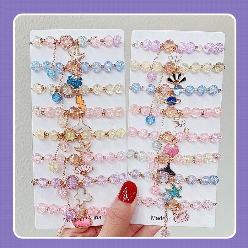 YEEZII Gelang Rantai Manik-Manik Kristal Warna-Warni Bentuk Kartun Hati Butterfly Buah Untuk Wanita