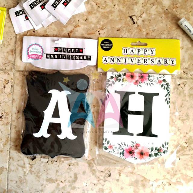 Bunting Flags HAPPY ANNIVERSARY WEDDING BRIDAL SHOWER ENGAGEMENT Banner Bendera Kertas Gantung