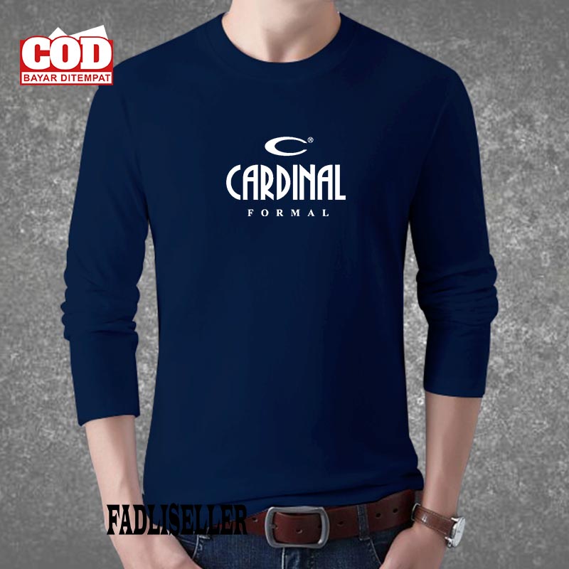Baju Kaos  Pria Lengan Panjang / Baju Kaos Cardinal Formal Text Putih / Baju Kaos Distro Premium Qua