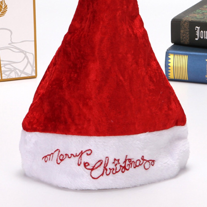 Topi Santa Bahan Plush Velvet Warna Merah Putih Untuk Pesta Natal