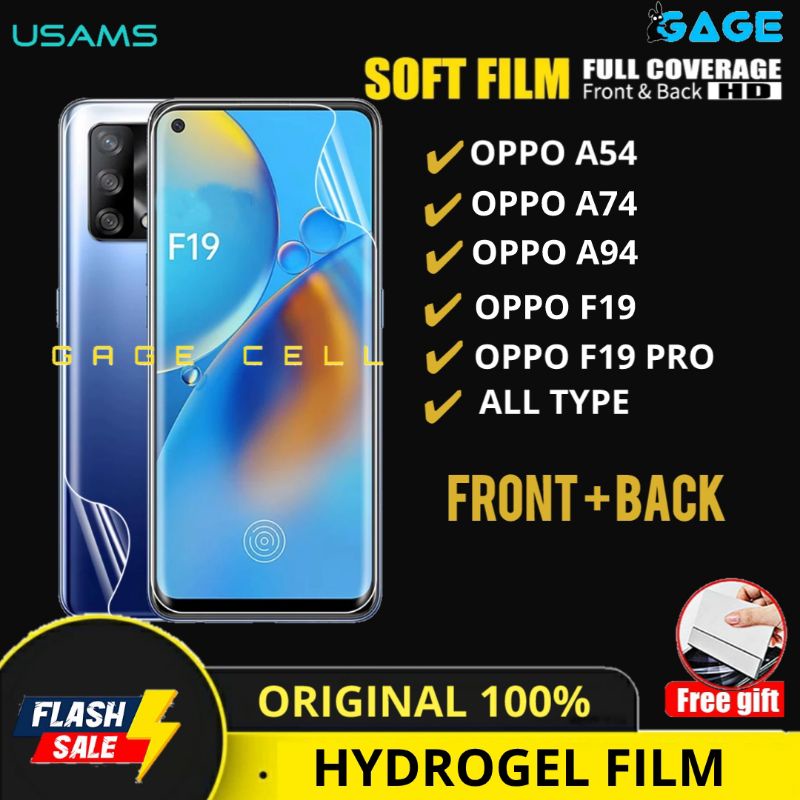 USAMS - HYDROGEL HYBRID FILM ANTI GORES BENING OPPO A54 A74 A94 F19 PRO FULL COVER PROTECTOR