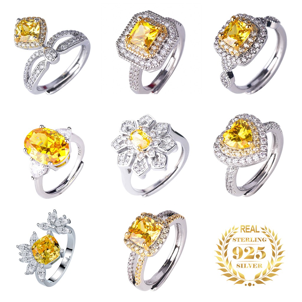 925 Perak Kuning Batu Permata Ungu Cincin Batu Permata Wanita Pertunangan Cincin Adjustable Perhiasan