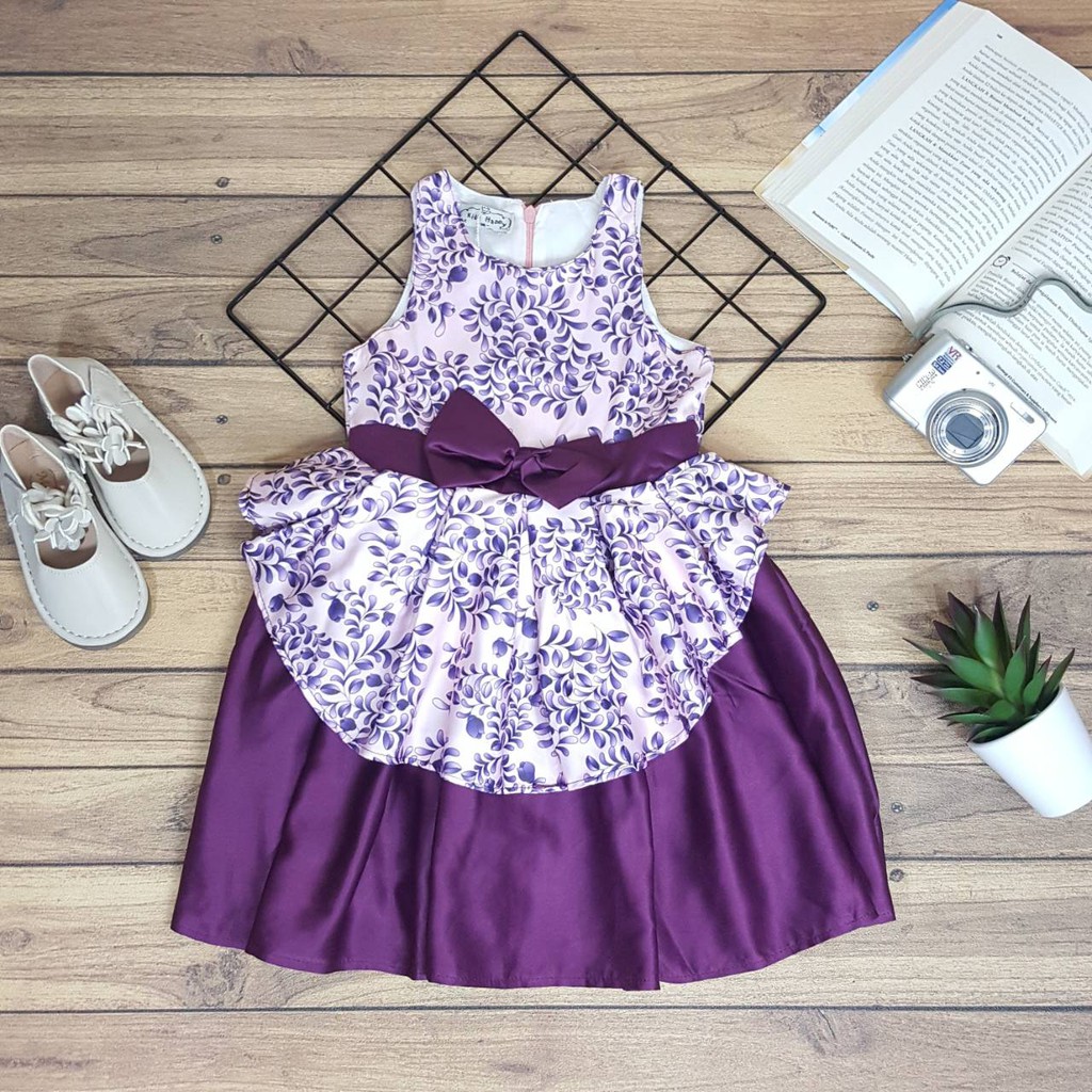 [GAYA GAYA] (SALE) Dress anak cewek natal kekinian lilac bunga pita import bagus