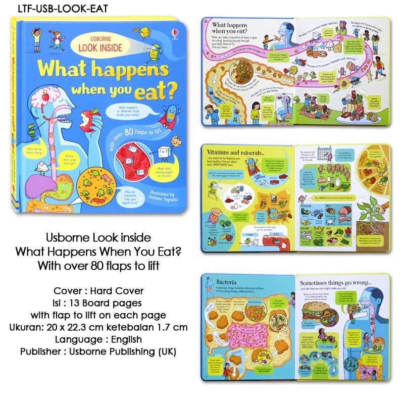 Usborne Look Inside What Happens When You Eat Imported Book Buku Edukasi Impor Anak Hard Cover Pages Kado children education Food Body