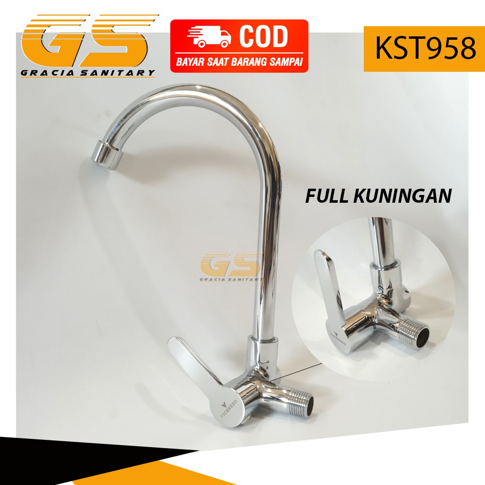 Kran Air Angsa Cuci Piring 1/2&quot; Kuningan Keran Sink Tembok KST958