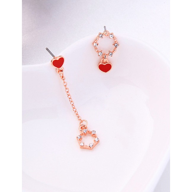 LRC Anting TusuFashion Asymmetric Earring Crystal-studded Geometric Heart-shaped Asymmetric Earrings