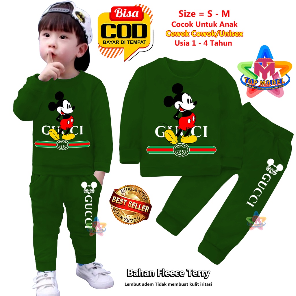 Setelan Baju Anak UNISEX 1-4 Tahun Cewek Cowok,TM0003 B terbaru dan termurah Bahan Fleece Terry