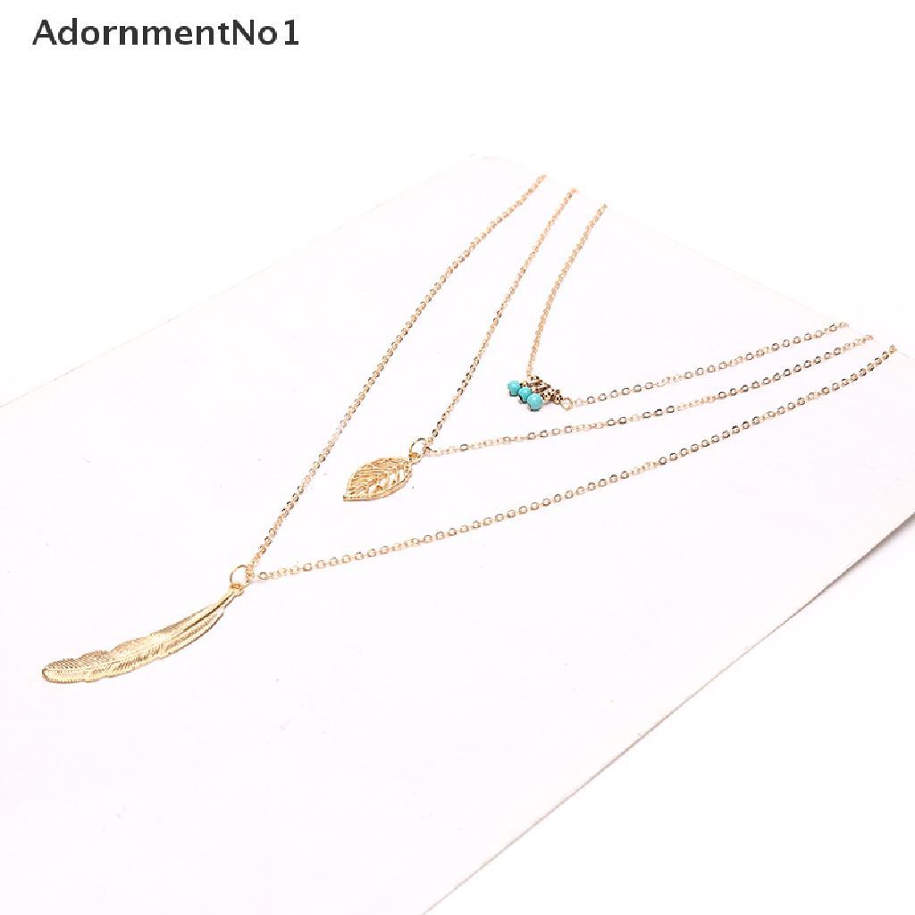 (AdornmentNo1) Kalung Rantai Banyak Lapis Dengan Liontin Koin + Bulu Untuk Wanita