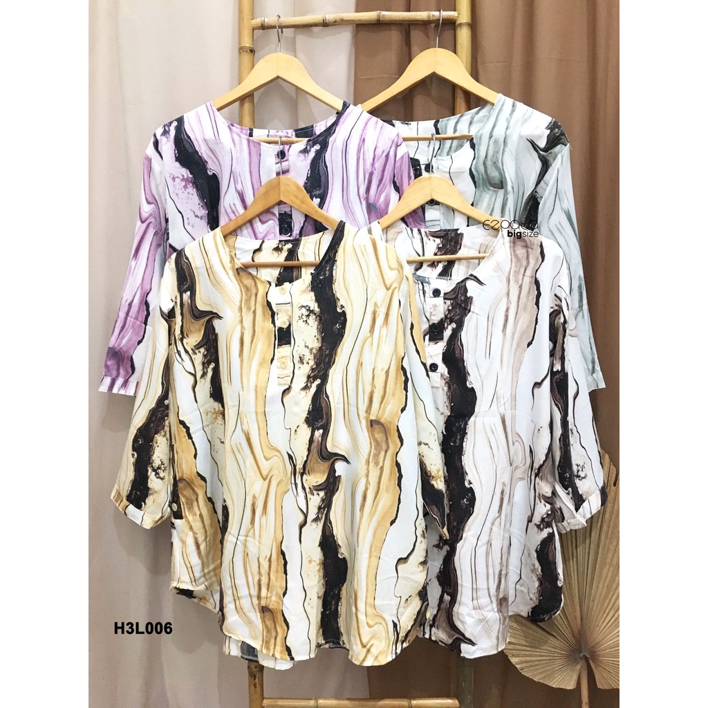 Ezpata Atasan Blouse Tunik Wanita Busui Friendly Jumbo XXXL BB 70-100kg LD 134cm Kancing Depan Motif Abstrak Casual Korean Style Kekinian Murah