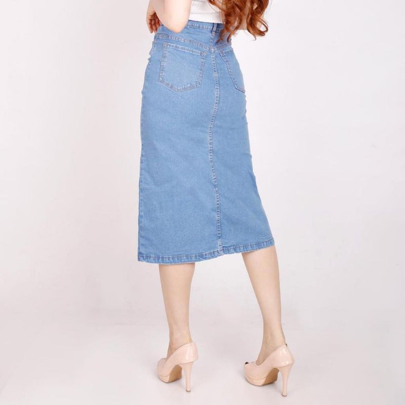 (Bisa COD) size S - Big Size | Rok denim span 7/8 | Rok span selutut belah depan | Rok span big size-8