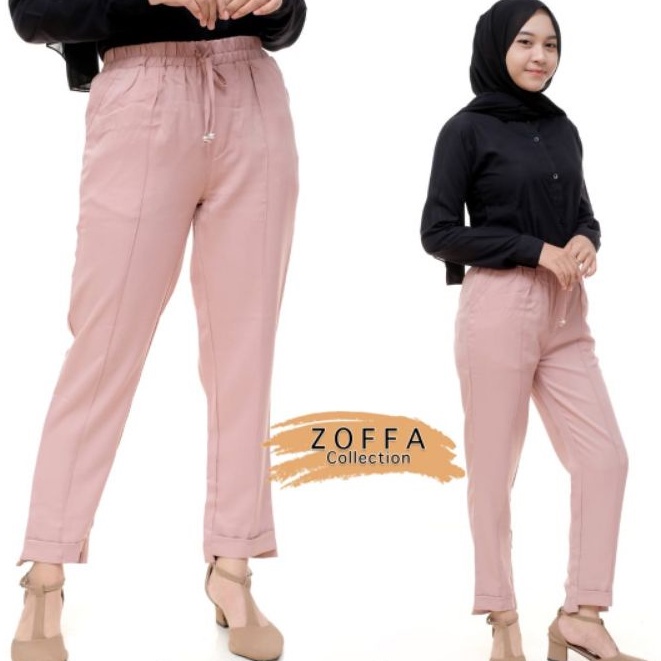 Baggy Pants Celana Panjang Wanita Bahan Moscrape Pinggang Karet Murah // All Size Fit To XL