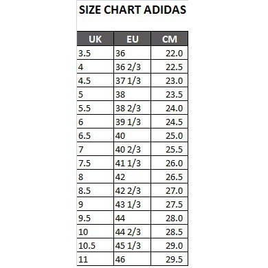 adidas duramo size chart