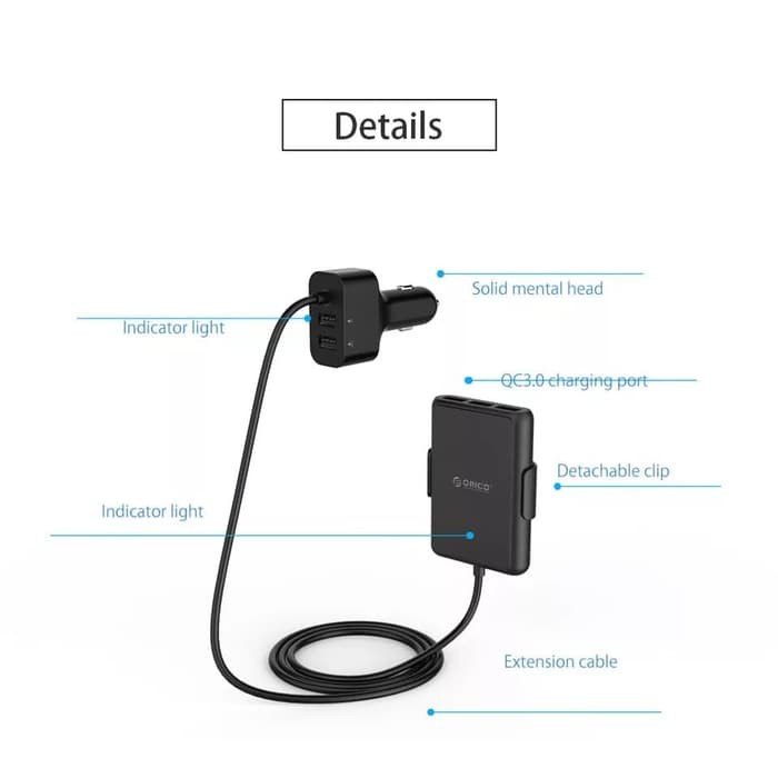 NA - Charger Mobil Orico 5 USB With Extension USB Port QC 3 UCP5P