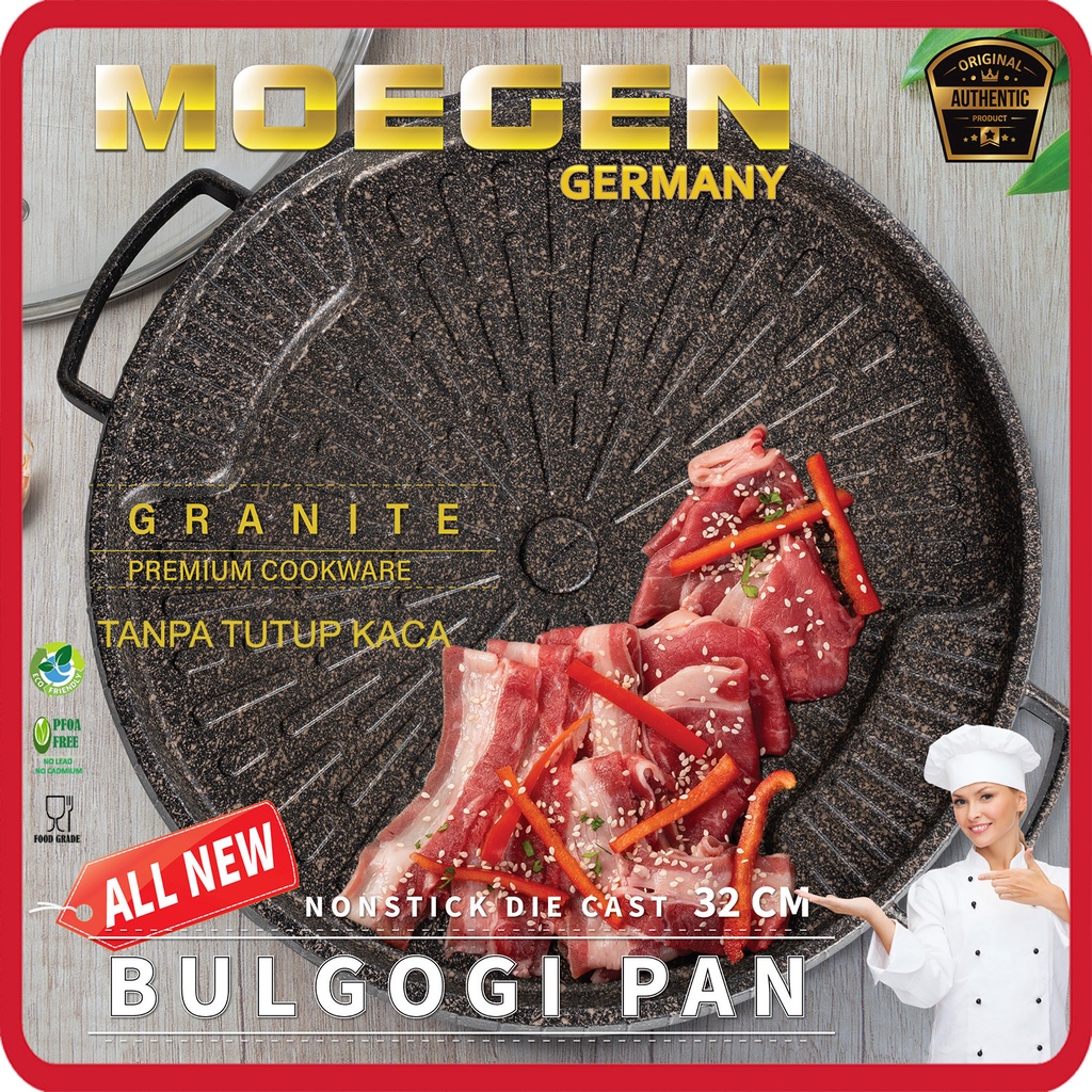 ORIGINAL MOEGEN Germany bulgogi granite pan 32cm panggangan bbq grill pan anti lengket tanpa tutup kaca