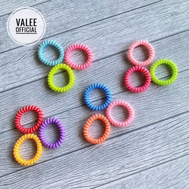 VALEE KARET IKAT RAMBUT TELEPON UKURAN BESAR/ KARET IKAT RAMBUT SPIRAL / KABEL TELEPON WARNA-WARNI