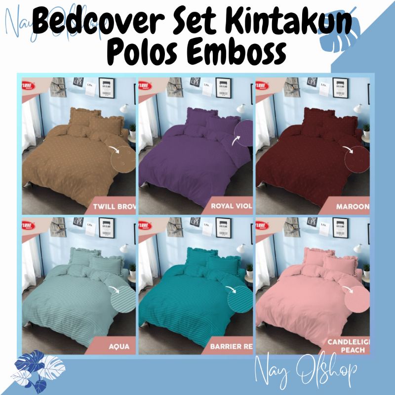 KINTAKUN Bedcover + Sprei Rumbai Polos Embos 180x200 Maroon/Pinkmagenta/Twill brown / Royyal Violet