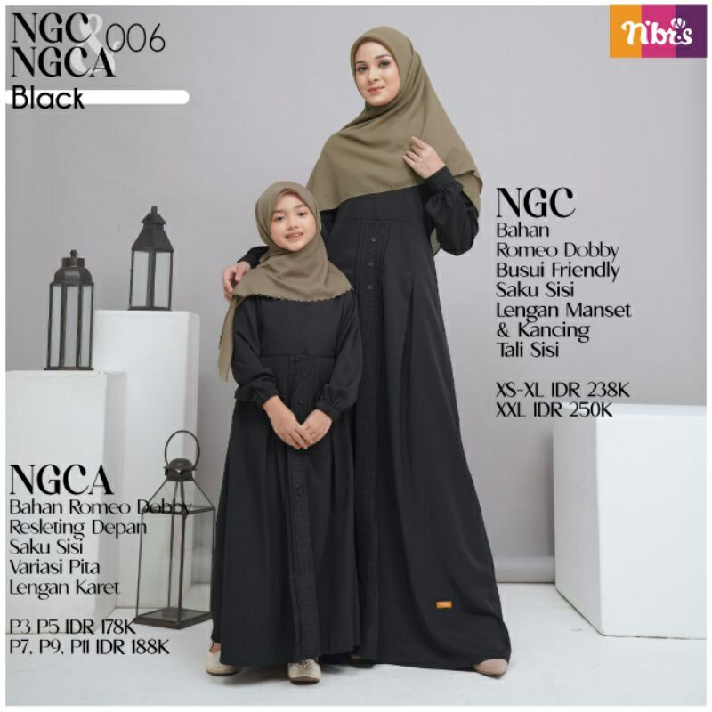 [READY] GAMIS HITAM PREMIUM ORIGINAL NIBRAS NGC 006 | NGCA 006 | DEWASA | ANAK