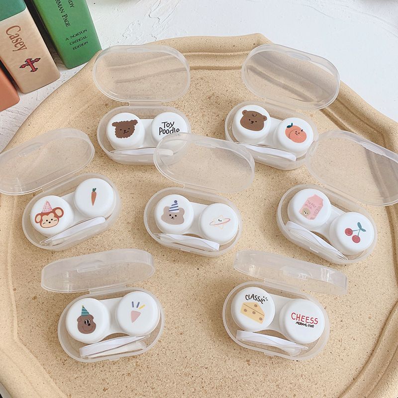 KARREN SOFTLENS CASE TRANSPARAN / TEMPAT SOFTLENS KARAKTER CUTE ANIMAL / KOTAK LENSA +CAPITAN + TONGKAT / TEMPAT PENYIMPANAN KOTAK SOFTLENS MINI BEAR TRAVEL MINI KIT / WADAH SOFLEN