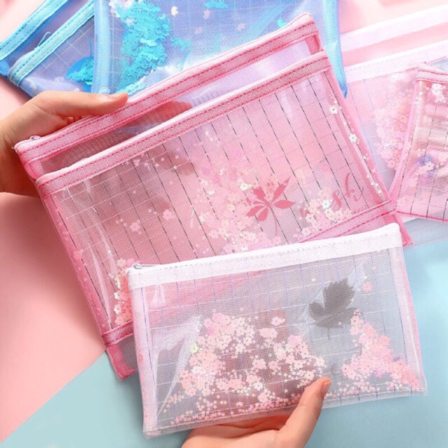 

Mesh case Multifungsi serbaguna Tempat pensil TN make up brush organizer pouch pencil bag jaring