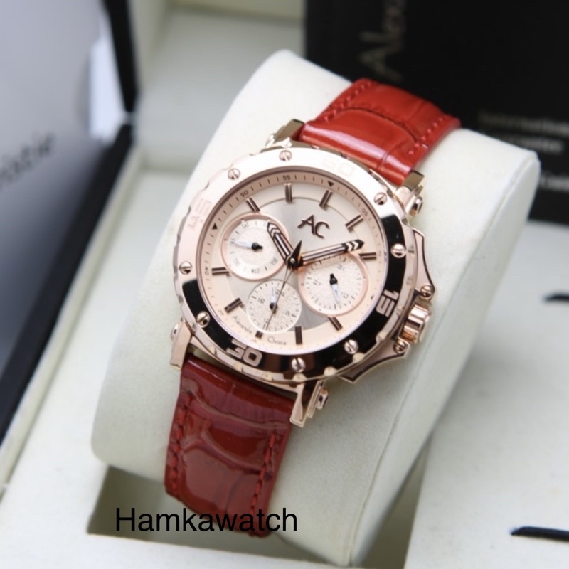 jam tangan wanita alexander cristie ac9205 original ac9205 rosegold leather red