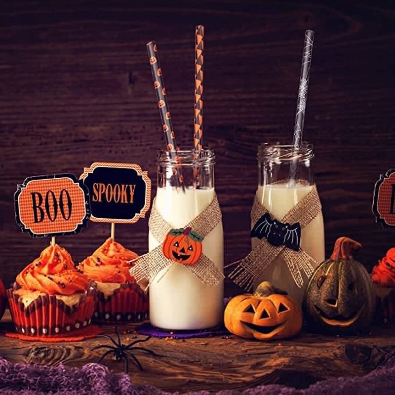 25 Pcs Sedotan Kertas Sekali Pakai Motif Labu Kelelawar Hantu Halloween Untuk Dekorasi Pesta