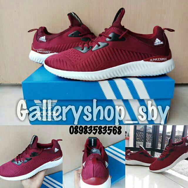 Sepatu Adidas Alphabounce Maron Grade Original Premium Sneakers Olahraga Lari Kado Hadiah Ultah Pria