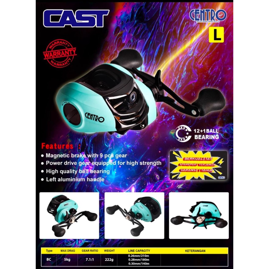 Reel Pancing CENTRO Cast BC Magnetik Handle Handel Kiri Garansi 13bb Magnetic Brake Ril Rel Rill Rel