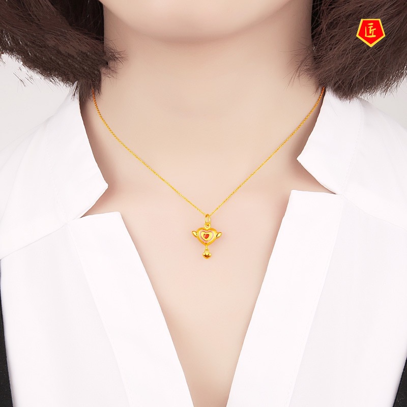 [Ready Stock]3D Golden Angel Wings Heart-Shaped Pendant Lucky Beads Pendant