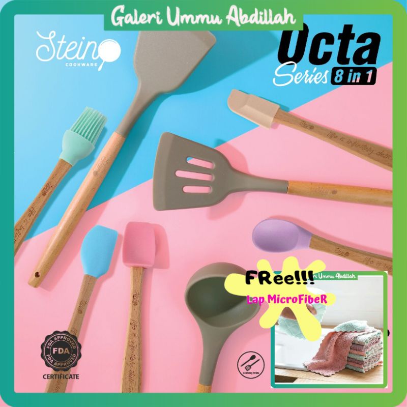 (FREE Kain Lap) Stein Steincookware Octa Series 8 in 1 Paket Spatula Sutil Sodet Set Isi 8 - ORIGINA