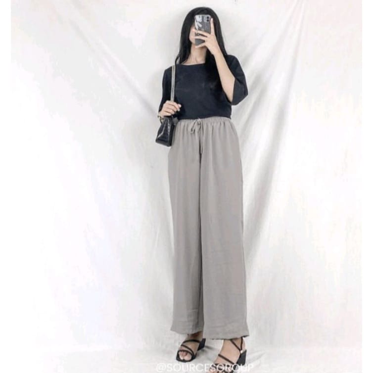 Celana Kulot Rayon Crincle Crinkle Airflow Panjang Wanita Premium Highwaist Loose Cullote Pants Homewear Jumbo Terbaru Kekinian-JAZZ CRINCLE GREY