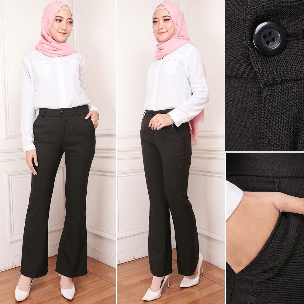 NHM Celana Bahan Cutbray Wanita Basic Jumbo BigSize Kantor Formal Kuliah